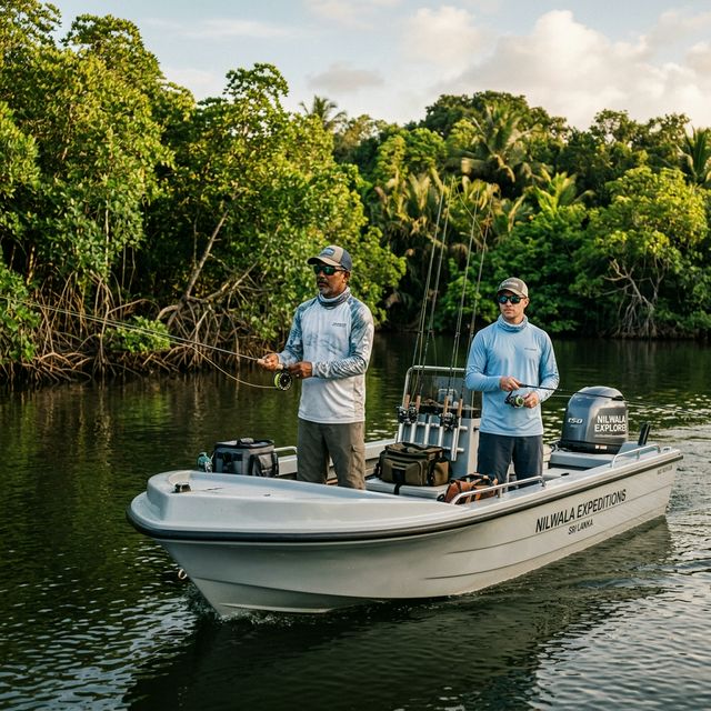 High-quality professional fishing gear on a boat in Nilwala River